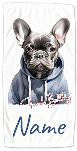 GRAZDesign Handtuch mit Hund und Namen personalisiert Französische Bulldogge auf Duschtuch, Badetuch - 140x70cm