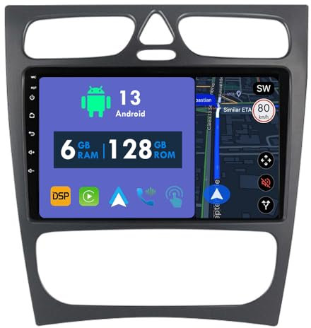 RoverOne Radio de coche GPS para Mercedes Benz Clase C S203 CL203 W203 2000-2004 Carplay Android Auto Stereo Unidad principal Bluetooth Sat Navigation
