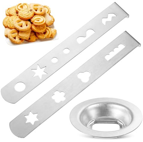 YUFFQOPC 2 Stück Spritzgebäckvorsatz, 8 Formen Spritzgebäckvorsatz Zubehör Edelstahl Fleischwolf Aufsatz Plätzchen für Modell 5 Fleischwolf mit Verbindungsring Gebäckvorsatz Spritzgebäckaufsatz