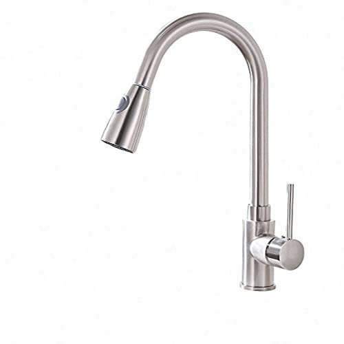 DRFGNF Spültischarmaturen Küchenarmaturen Silber Einhebelmischer Ausziehbarer Küchenhahn Einlochgriff 360 Grad schwenkbar Wassermischbatterie (Nichel)