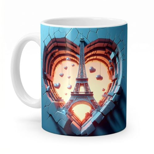 Shopi Zone Tasse en céramique avec motif de la Tour Eiffel et cœur en effet 3D - Romantisme et élégance