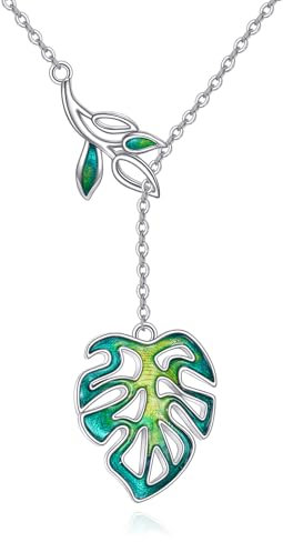 VONALA Monstera Blatt Halsketten für Frauen Sterling Silber Pflanze Halsketten Anhänger Grünes Blatt Halskette Natur Blatt Schmuck