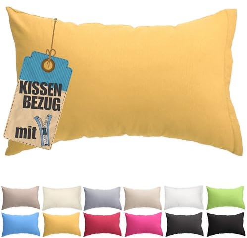 Kissenbezug 60x80 cm Gelb Baumwolle - Reißverschluss verdeckt | Kissenhülle einfarbig, waschbar, atmungsaktive Baumwoll-Mischgewebe (85% BW, 15% Poly), Kopfkissenbezug, viele Variante