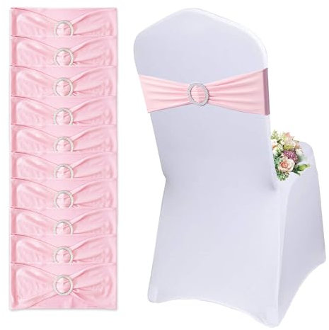 QeeFop 50 Stück Elastische Stuhl-Schärpen mit Schnalle und Schleife, Stuhlschärpen Stuhlhussen Feier Dekoration für Hochzeit, Bankett, Party, Empfang, Geburtstagsfeier (Rosa)