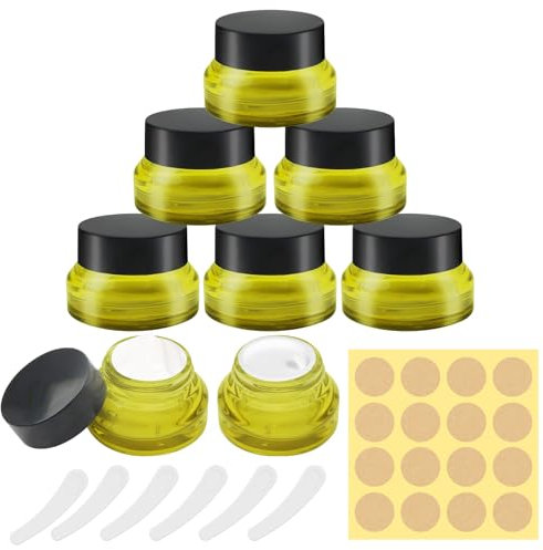 6 Stück Amber Glas Leerdose 30ml, Cremedosen zum Befüllen Reise Grünesglas Transparent Salbendosen, Mini Salbentiegel mit Deckel und Etiketten, Leere Nachfüllbare fur Cremes, Lotion, Kosmetik
