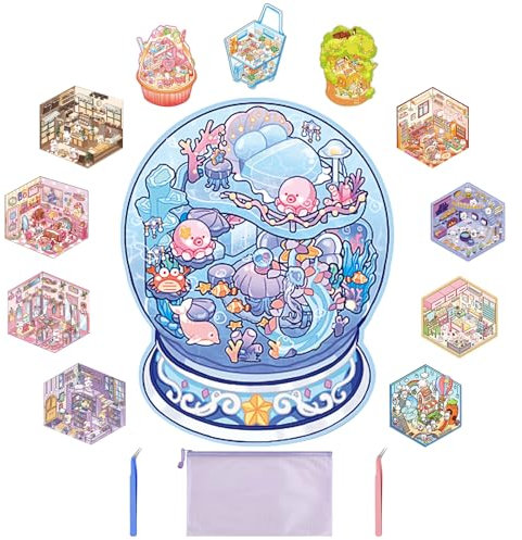 12 Sets 3D-Szene Aufkleber für Kinder Erwachsene, DIY Sticker Therapie 3D-Szenen, niedliche Haus Aufkleber Relief Stress Pass The Time, Urlaub Geschenke für Frau Mädchen