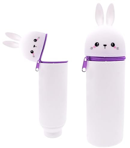 SHRADS 2-In-1 Weiche Silikontasche - Kawaii, Kawaii Federmäppchen, Kawaii Federmäppchen, Federmäppchen, Niedlicher Cartoon (Weißes Kaninchen)
