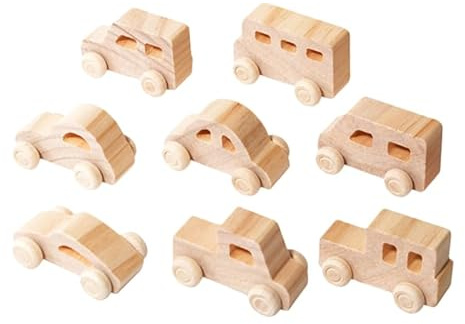 Generisch 8 Stück Holzautos DIY Unlackierte Fahrzeuge Basteln für Kinder Kreative Holzspielzeuge Kinder-Diy-Autospielzeug für Kindergarten, Zuhause und Reisen