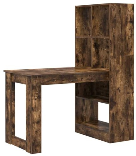 vidaXL Smoked Oak Desk, Made of Engineered Wood, 122 x 67 x 145 cm Modern Design with Full Storage Perfect for Home Office or Study Corner Super Easy Assembly and FI