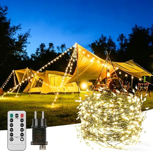 Czemo Lichterkette Außen Lichterkette Innen,20M 400er LED Lichterkette,Wasserdicht 8 Modi,mit Timer Speicherfunktion,Lichterkette mit Stecker Fernbedienung für Außen Innen Garten Weihnachten,warmweiß