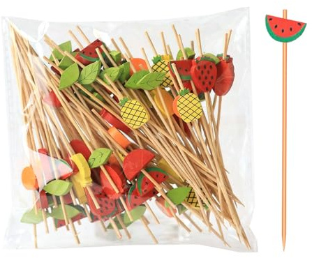 100 PCS Cocktail Sticks 4.7 inch Wooden Toothpicks Disposable Cocktail Sticks Party Supplies, Toothpicks Decorations for Drinks, Fruit, Appetizers Food Cocktail Garnish (Mixed Fruit)