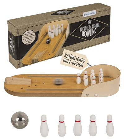 Out of the blue Tabletop Bowling Game aus Holz – Mini-Bowling-Set inkl. 1 Kugel & 10 Pins – kompaktes Tischspiel für Büro, Zuhause & Spielpausen