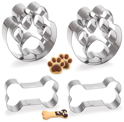 HMCEY 4 Stück Keksausstecher Knochen Hundepfote,Ausstechformen Hundekekse,Plätzchen Ausstecher Kinder,Cookie Cutter,Plätzchenausstecher Edelstahl Keksformen,Ausstechförmchen für Kekse, Leckerlis