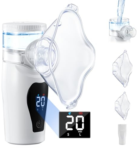 Portable Humidifier for Adults Children with Digital Display, Quiet Personal Humidifier with 2 Masks & Mouthpiece, USB-C, Self-Cleaning for Home, Travel & Office