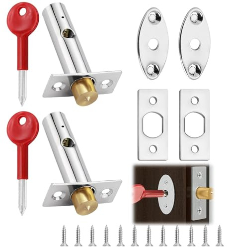 Mortice Door Lock 2 Pack Door Bolt with Star Keys Internal Door Bolts Doors Catch Stainless Steel Anti-Theft Door Security Rack Bolts for Doors and Windows