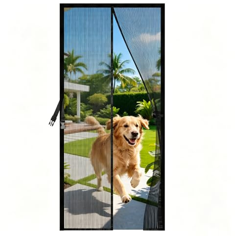 PJExim Magnetic Fly Screen Door 90X210CM, Stainless Steel Mesh, Frame Hook & Loop Convenient for Entry ＆ Exit, Includes Velcro ＆ Nails, Mosquito Screen Door Ideal for Balcony ＆ Bedroom Doors