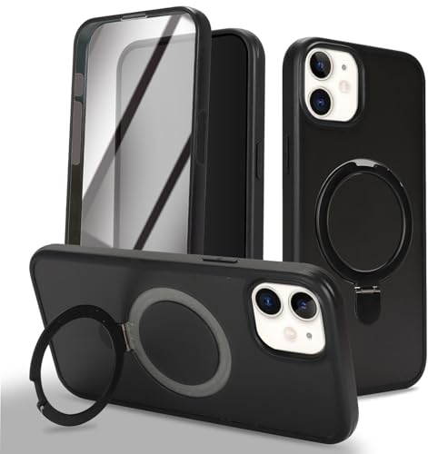 Zouzt Matte for iPhone 12/12 Pro Case 6.1 with Screen Protector, Black | With Stand, 360 Full Body, Translucent Matte, Military Grade Drop Proof, Shockproof Protective, Anti-Fingerprint Phone Case