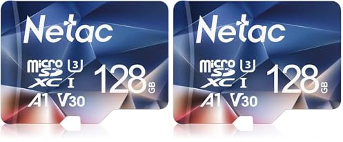 Netac Micro-SD-Karte 128GB, A1, U3, C10, V30, 4K, 667X, UHS-I, Geschwindigkeiten bis zu 100/30 MB/s (R/W) (Packung mit 2)