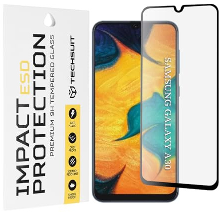 Techsuit Displayschutzfolie für Samsung Galaxy A30, A50, A20, A30s, A50s, M21, M31, M30s, M30 Gehärtetes Glas mit Antistatisch, Staubabweisend, Vollständige Abdeckung, Stoßschutz, ESD