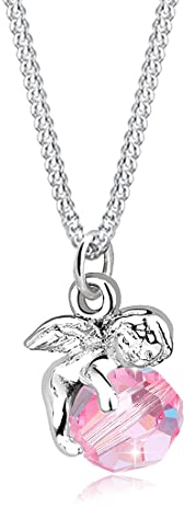 Elli Halskette Damen Engel Kugel Flügel mit Kristall Rosa in 925 Sterling Silber