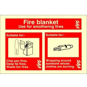 UK Safety Store Glow In The Dark Fire Blanket Sign 150mm x 100mm - Rigid Plastic