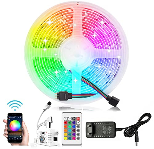 Arotelicht 12V 5M LED Streifen WiFi RGB Strip Kit,mit Netzteil&Controller 150LEDs 5050SMD Smart RGB Stripe Lichtleiste Kompatibel mit Alexa,Google Home Smartphone für Haus,Party,Hochzeit,Dekoration