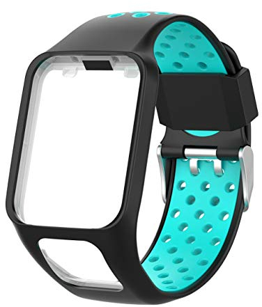 F Season Uhrenarmband Ersatz Silikon Armband für TomTom Runner 2/3 Spark Spark 3 Wechselarmband (Schwarz-Blau)