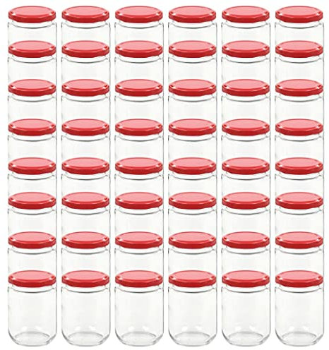 vidaXL Glass Jam Jars with Red Lid 230 ml - Transparent Preserving Bottles for Jams, Pickles, Condiments - Pack of 48
