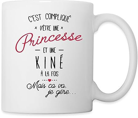 Spreadshirt Princesse Et Kiné Humour Cadeau Kinésithérapeute Mug Blanc, taille unique, blanc