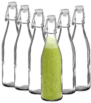 Amisglass Bügelflasche, Glasflasche mit Bügelverschluss 6 Stücke, 600 ml Transparente Flasche für Wein/Bier/Saft/Öl/Essig/Wasser/Soda/zweite Gärung