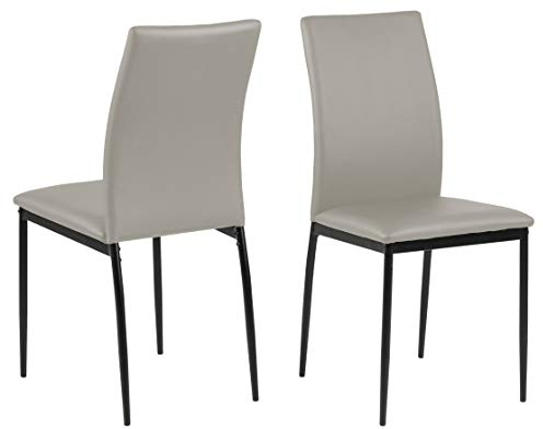 AC Design Furniture Devin Esszimmerstühle 4er Set mit Leder Look, H: 92 x B: 43,5 x T: 53 cm, Taupe/Schwarz, PU/Metall