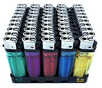 SLS SHOP 150 Accendini a Pietrina Trasparenti Economici Non Ricaricabile 3 Box da 50 accendini Vari Colori