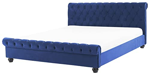 Beliani Polsterbett Doppelbett 180x200 Blau Samtstoff Kopfteil Fußteil Lattenrost