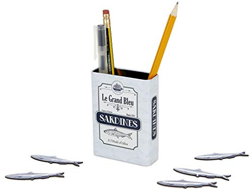 Balvi Pot à Crayons magnétique Sardines Couleur Blanc Pot au Design de Sardines en Conserve avec aima
