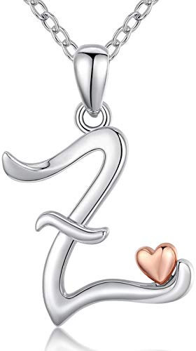 CELESTIA Lettre Z Collier pour Femmes et Filles, Pendentif Coeur et Prénom Initiales en Argent Sterling 925 et Or Rose, Bijoux Personnalisés de