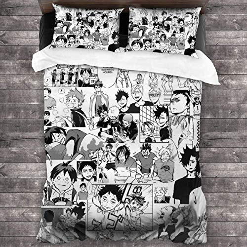 POMJK Haikyuu Bettwäsche Set,Soft Comfy,3D-Digitaldruck Kinderanimation Bettwäsche-Set,2 Kissenbezüge (Haikyuu1, 135x200cm+80×80cm×2)