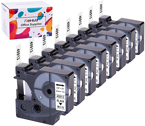 8x Hehua 40913 Kompatibel mit Dymo D1 9mm Etikettenband, Ersatz für Dymo D1 Schriftband S0720680 Schwarz auf Weiß, für LabelManager 160 Executive 640 CB 210D 260P 360D, LabelWriter 400 450(9mm x 7m)