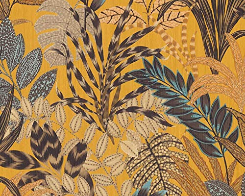 Yellow Vibrant Floral Leaf Print Vinyl Wallpaper Paste The Wall