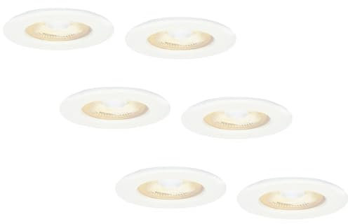 HOFTRONIC 6x Nola - LED Einbaustrahler 68mm Weiß - IP65 Wasserdicht für Außen, Dachüberstand und Bad - 5W 480lm - 2700K Extra Warmweiß - Deckeneinbauleuchte Einbauspots