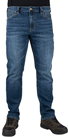 LA Police Gear Herren Terrain Flex Taktische Jeans, Bequeme Stretch Denim Jeans für Herren, EDC Stretch Bund Jeans | Strapazierfähige taktische Stretch-Denim-Hose, dunkle Waschung und funktionales Design mit mehreren Taschen