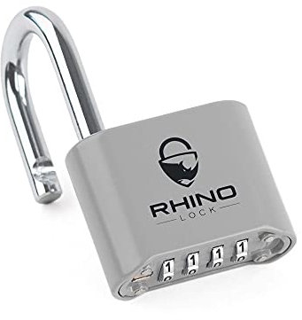 Rhino Lock Secure Lock - Combination Padlock - Grey 4 Digit Combination Lock for Gym, School & Work Lockers; Suitable for Outdoor Use with Fences, Hasps, Sheds & Toolboxes (UK Brand)