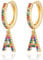 A Buchstaben Ohrringe Creolen Mädchen Damen Kinder 14K gold Regenbogen Zirkonia Anfängliche baumelnde Klein Huggie Ohrringe Schmuck