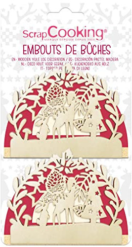 ScrapCooking - Kit de 2 Embouts de Bûche Déco Bois « Forêt Enchantée » - Accessoires Décoration Dessert de Noël - Animaux pour Gâteaux, Pâtisseries - 4940