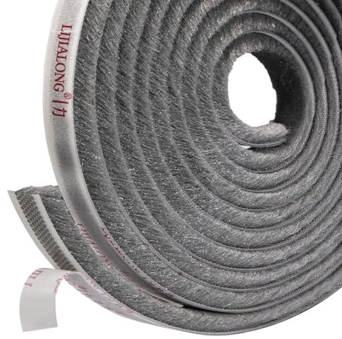 fowong Joint Brosse Adhésif pour Porte Coulissante de Placard, Joint de Poils Artificiel Dense pour Isolation Fenêtre Baie Vitrée, 0,9cm x 1,5cm x 6M, Joint Isolant Durable Anti Vent Poussière, Gris