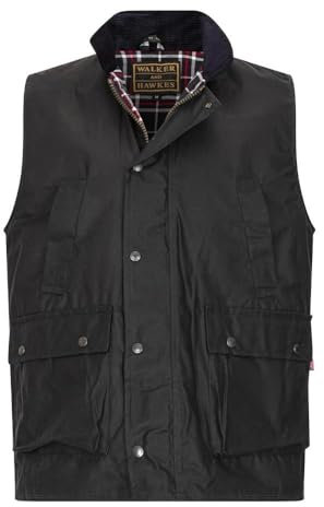 WALKER AND HAWKES - Men's Winchester Multi Pocket Waxed Cotton Gilet Outdoor Camping Waistcoat Hiking Travelling Jacket - Navy - X-Large