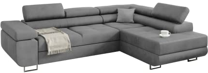KREATIVE FURNITURE & DESIGN Ecksofa Miami ecksofa mit schlaffunktion und bettkasten, Wohnzimmer ecksofa, Ecksofa mit Bettkasten, Ecksofa in L-Form (Casablanca 2314) (Grau, rechte Ottomane)