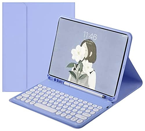Yjrong Funda con Teclado Español Ñ para iPad 9Th 8Th 7Th Generation 10.2, Teclado Desmontable Magnético Inalámbrico, 2021/2020/2019 Funda para Tableta con Soporte para Lápiz Incorporado,Púrpura