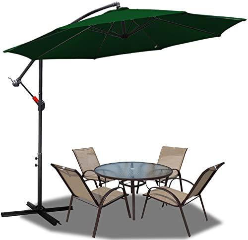 Lospitch Sonnenschirm 350 cm, Alu Ampelschirm mit Kurbelvorrichtung, Sonnenschirm Groß UV-Schutz & Wasserabweisende, Gartenschirm 8 Streben (Grün)