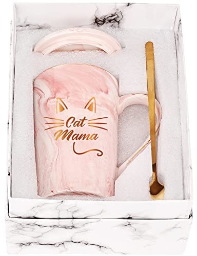 Tasse maman chat Tasse à café chat Tasse chat fantaisie Cadeaux pour maman Mère Amoureux des chats Anniversaire Cadeaux de fête des mères pour Cat Mama depuis Fille Fils avec Couvercle et Cuillère