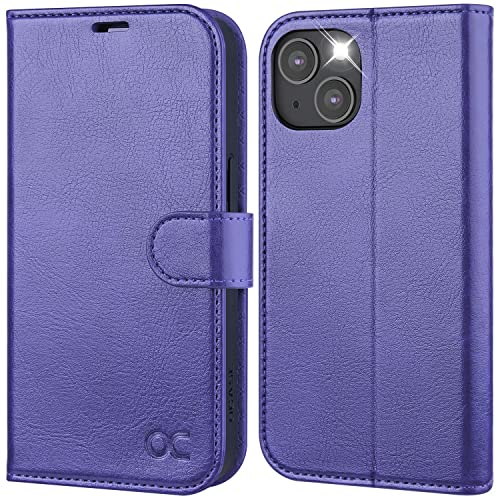 OCASE iPhone 14 Hülle Handyhülle [Premium PU Leder] [Kartenfach] [Magnetverschluss] RFID Schutzhülle Klapphülle Handytasche Lederhülle Tasche Etui Kompatibel für iPhone 14 (6,1 Zoll) Violett